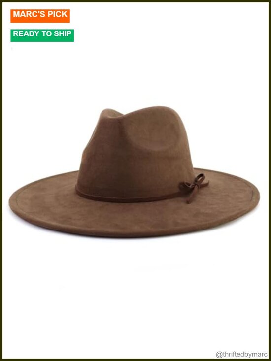 Classic Wide Brim Fedora Hat Suede Adjustable Strap main image 5